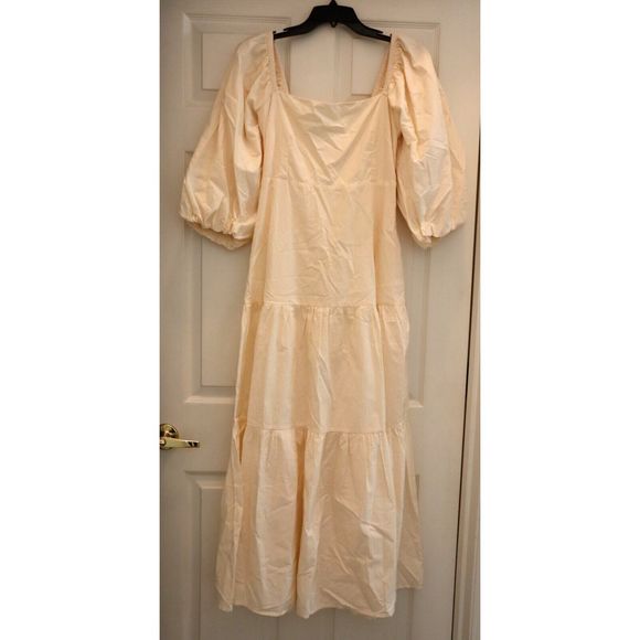 L*Space BAHDR22 Women's Sz Large Cream Bahia Open Back Peasant Maxi Dress $187 - Picture 1 of 13